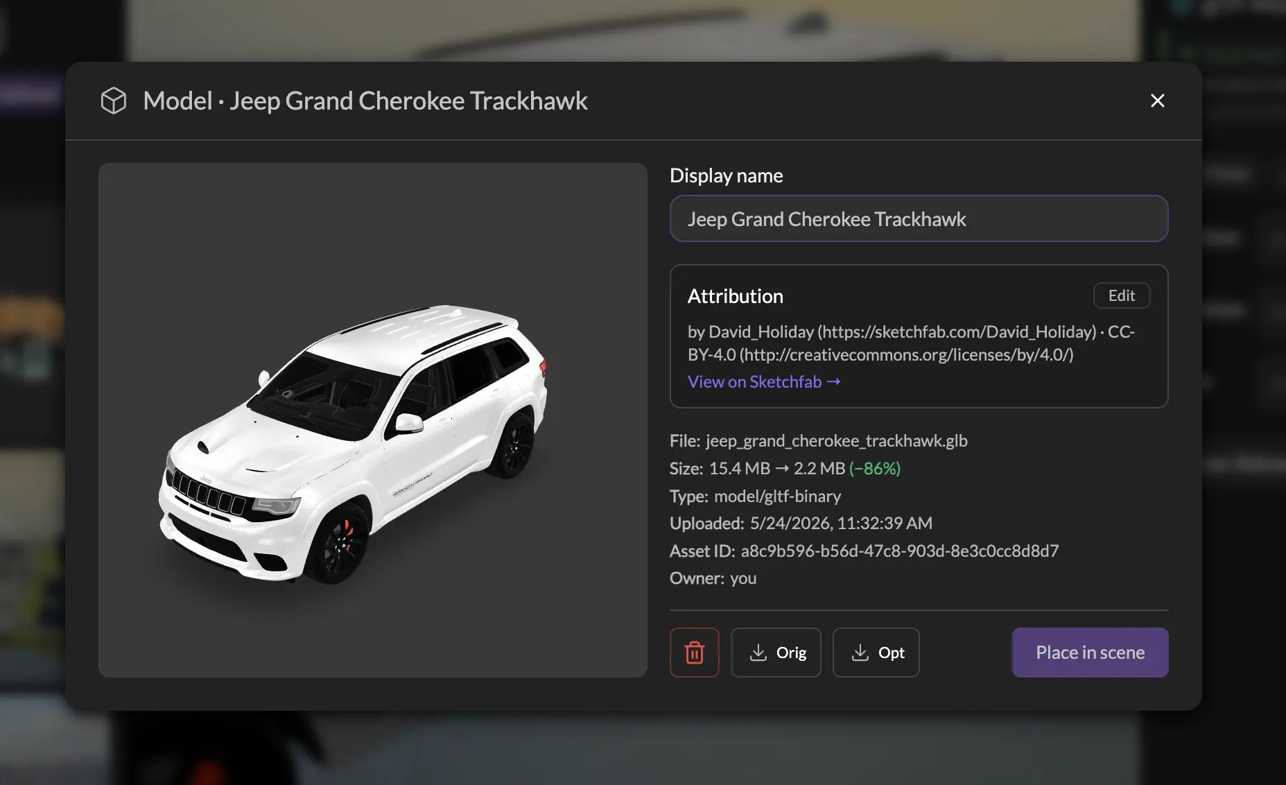 Asset details modal